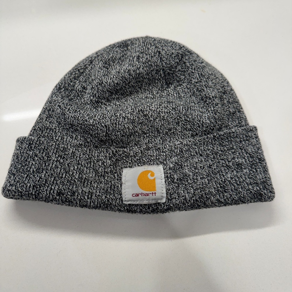 Carhartt Beanie Cap Mens One Size Marled Gray Acrylic Cuffed Workwear Knit